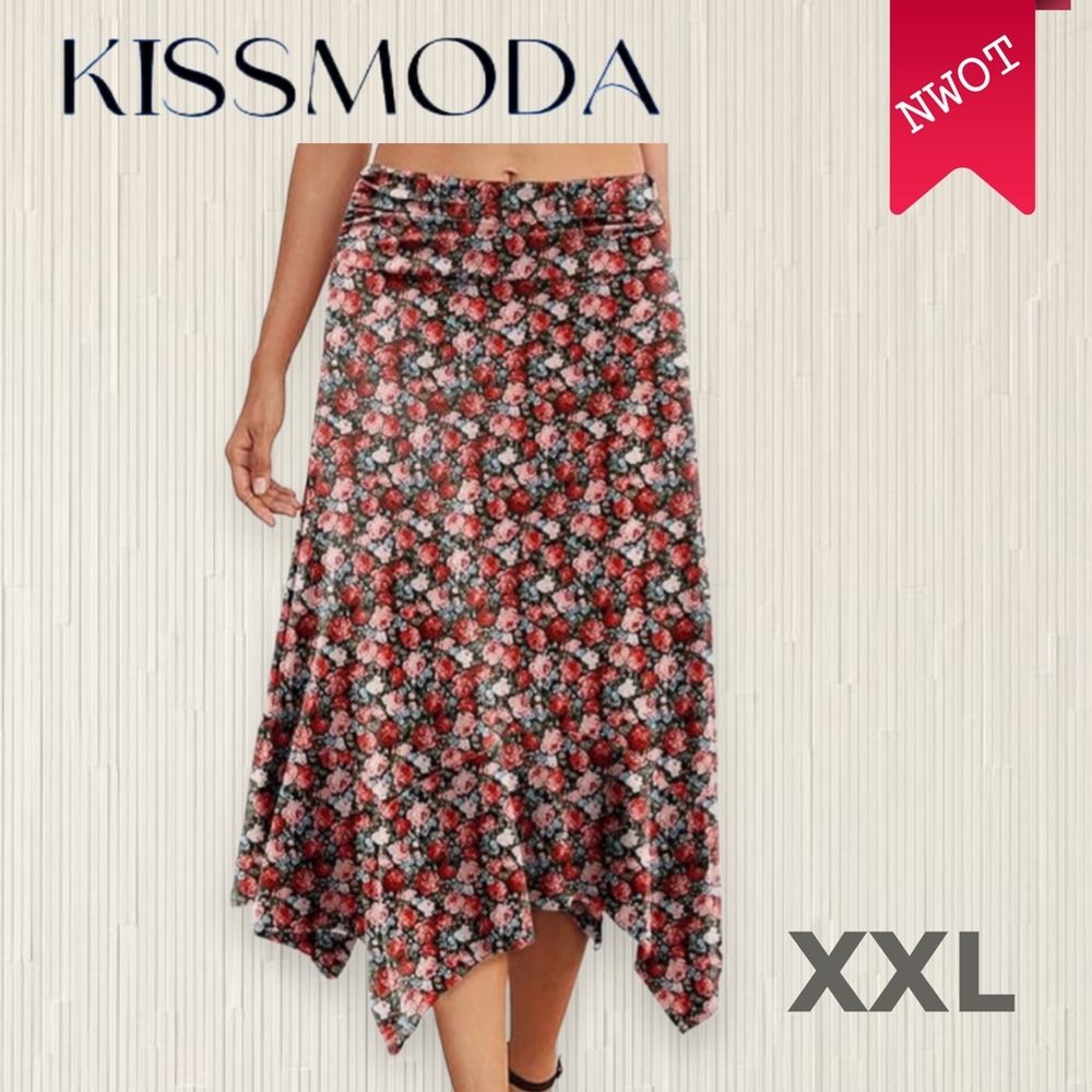 🆕*NWOT* KISSMODA | XXL | Midi Floral Skirt With asymmetrical hem